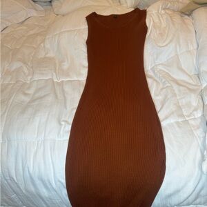 Sleeveless Burnt Orange Ribbed Dress